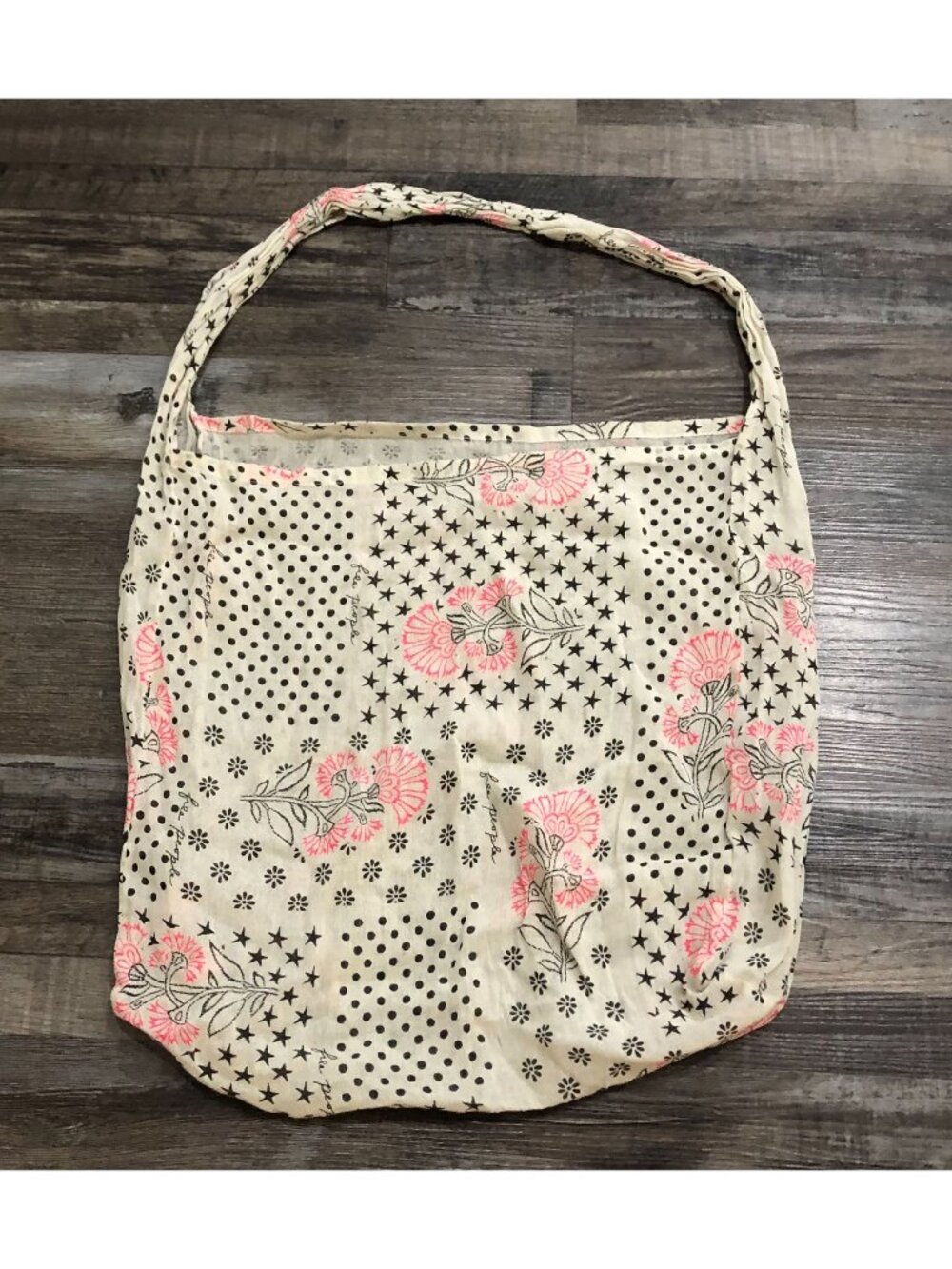Free People Boho Cloth Tote Bag Cream & Pink 19"